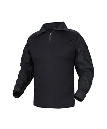 IDOGEAR Men G3 Combat Shirt with Elbow Pads Rapid Assault Long Sleeve Shirt Tactical Military Airsoft Clothing Black Large