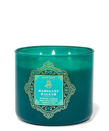 Bath & Body Works White Barn 3-Wick Candle w/Essential Oils - 14.5 oz - 2021 Christmas & Winter Scents! (Mahogany Balsam)