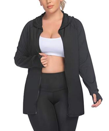 IN'VOLAND Womens Running Jackets Plus Size Lightweight Full Zip Up Track Workout Yoga Athletic Hooded Hoodie with Pockets Black 1 22 Plus