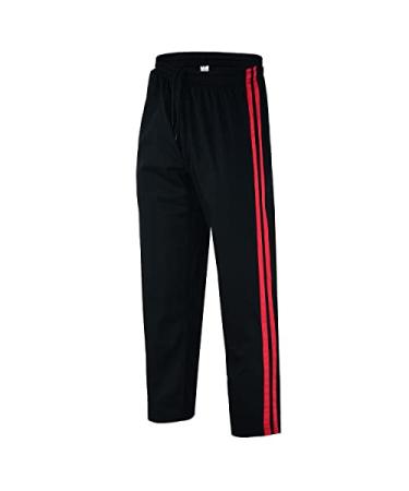 Jaguar - Classic Karate Pants Trouser With Colored Stripes 8oz Light Weight For MMA Martial Arts Kids Adults Unisex 4 Black With Red Stripes