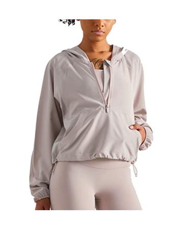 altiland Lightweight Workout Jacket for Women, Cropped Athletic Gym Running Hoodie, UV Protection Half Zip Pullover UPF 50+ Cream Tan Medium