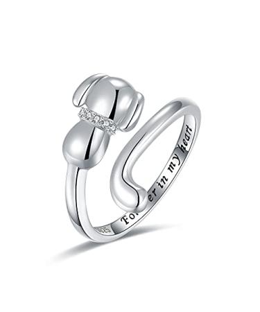 EJALEN 925-Sterling-Silver Pet Puppy Dog Ring - Forever in My Heart Cute Animal Dog Rings for Women CZ Adjustable Open Dog Jewelry Gifts for Dog Lovers