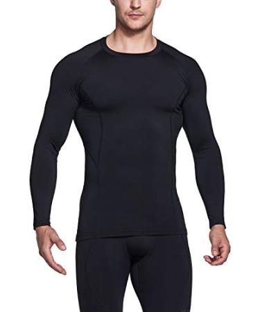 TSLA 1 or 2 Pack Men's Thermal Long Sleeve Compression Shirts, Athletic Base Layer Top, Winter Gear Running T-Shirt Heatlock Round Neck Black Medium