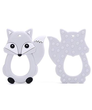 2pcs Cartoon Fox Teething Ring Set | Silicone Pacifier & Dummy for Infants | Safe Teething Toy Pendant - International Shipping Available - Buy Online on GoSupps.com