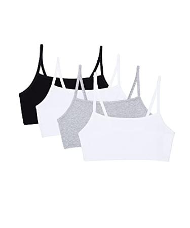 Fruit of the Loom Women's Spaghetti Strap Cotton Pullover Sports Bra Value Pack 36 Black/White/White/Heather Grey 4-pack