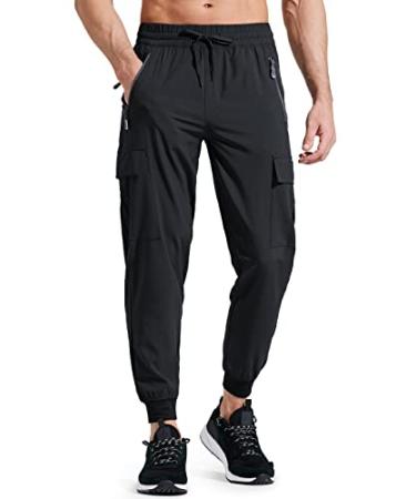 Libin Men's Lightweight Joggers Quick Dry Cargo Hiking Pants Track Running Workout Athletic Travel Golf Casual Outdoor Pants Black Medium