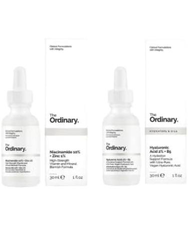 The Ordinary Face Care Bundle: Hyaluronic Acid 2% + B5 (30ml) and Niacinamide 10% + Zinc 1% (30ml) with TOSSI makeup cleansing wipes - Buy Online on GoSupps.com