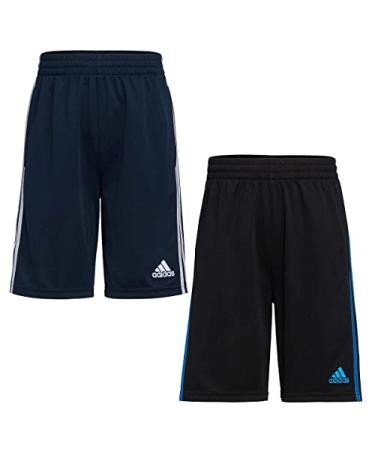 adidas Youth 2-Pack 3 Stripes Short Navy/White & Black/Bright Blue Large