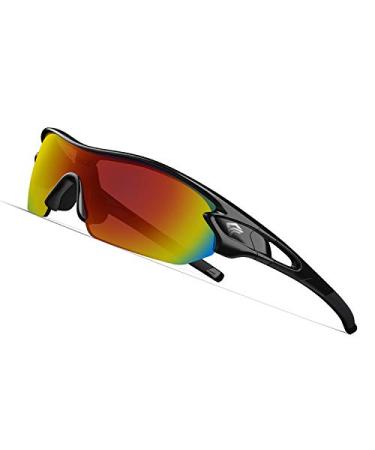 TOREGE Polarized Sports Sunglasses for Men Women Cycling Running Driving Fishing Glasses TR002 Tr02-black&black&rainbow Lens