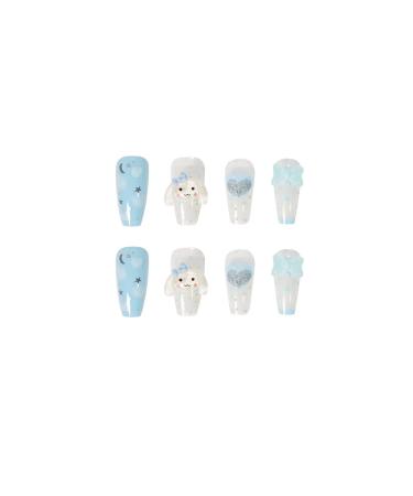 Cute Kawaii 3D Cartoon Animal Blue Glitter Rhinestone Press on Nails - Set of 24 - Buy Online on GoSupps.com