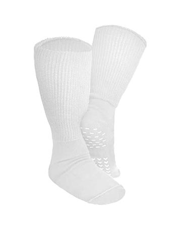 2 PACK Extra Wide Socks with Non Slip Grips for Swollen Feet and Calves. Perfect Diabetics Socks Hospital Socks or Bariatric Socks and works great as a Cast Sock. Calf Length Men and Women. Unisex.