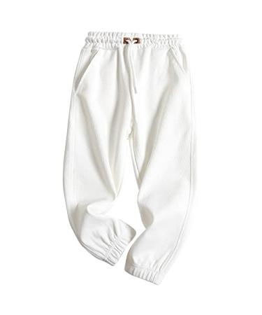 KISBINI Boys Cotton Sweatpants Sweats Athletic Pants Joggers for Children 7 White