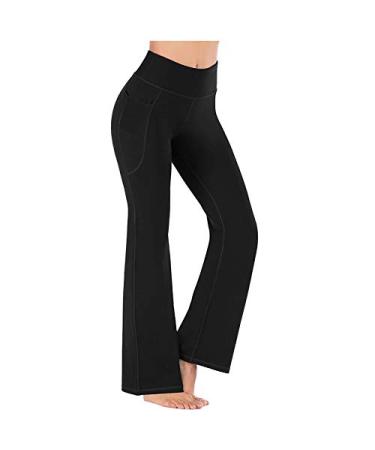 VEZAD Women's Boot-Cut Yoga Pants Tummy Control Workout Non See-Through Bootleg Yoga Pants A-black Large