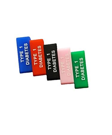 fix-tape 5pcs Silicone Type 1 Diabetic Medical Alert Colored Watch Sleeves Clips Gel Diabetic Supplies (Type 1)