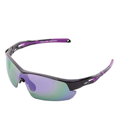 POLARS DESIGN Outdoor Sports Polarized wrap around Cycling Sunglasses for Men & Women TR90 Frame UV Protection for fishing Shiny Black/Purple Mirror 0.0 x