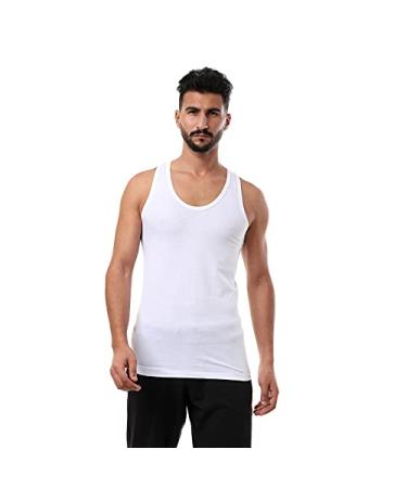 Men's white crew neck plain sleeveless undershirt