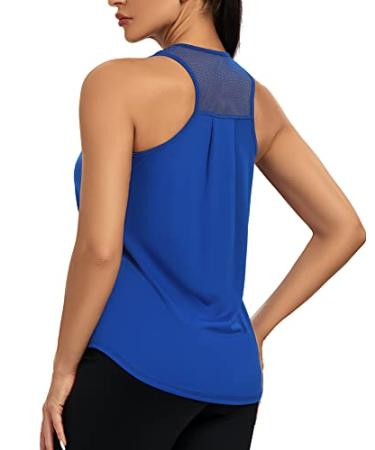 CNJUYEE Workout Tank Tops for Women Soft Mesh Racerback Yoga Shirts Athletic Running Breathable Womens Summer Tops Dark Blue Medium