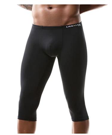 TSSOE Men's Compression Fitness Sheer Shorts Yoga Capris Tights Baselayer Pants Jammer Swimsuit C Black Medium