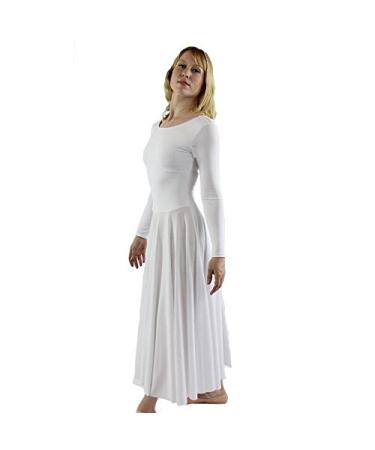 Danzcue Womens Praise Loose Fit Full Length Long Sleeve Dance Dress Large White