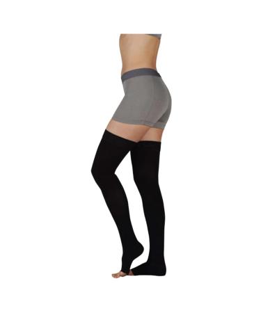Buy Juzo Basic 4411ag 20-30mmHg Thigh-High Open Toe Compression Stocking - Black Size II | International Shipping Available - Buy Online on GoSupps.com
