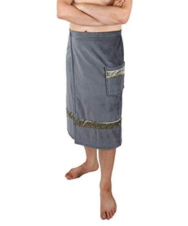 Made in Europa  Men's Velour Body Wrap for Bath  Shower and Spa  Greek Key Style Gray