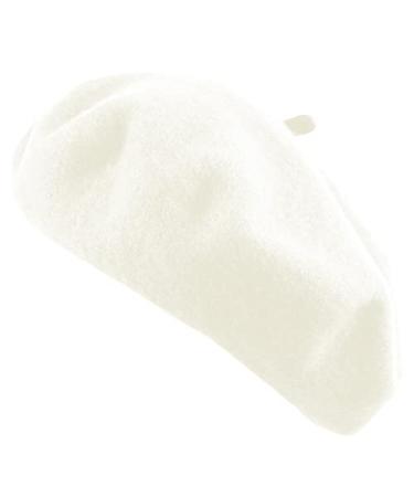 Women's French Beret Hat Solid Color Plain Wool Classic Traditional Artist Cap White