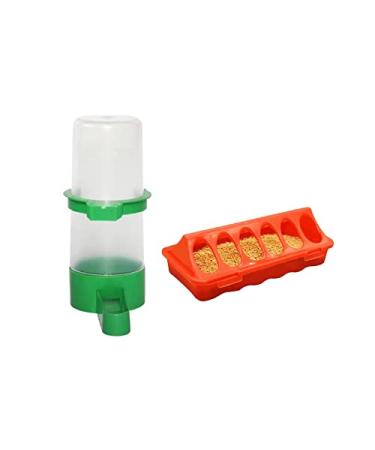 and Water Feeder Set Feed Bucket Duck Feeding Dispenser Bird Watering Bottle Cage Hanging Poultry Waterer for (Large)