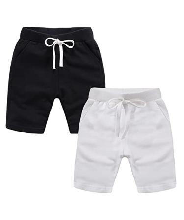 Grimgrow Girls Boys 2 Pack Running Cotton Shorts Kids Athletic Beach Short Pants Black & White 14