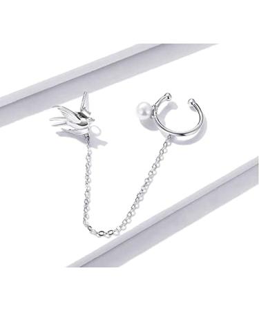 Earrings for Women 1 Piece Sterling Silver Flying Swallow Ear Clip with Chain Earrings for Women Party Girl Elegant Jewelry - Buy Online on GoSupps.com