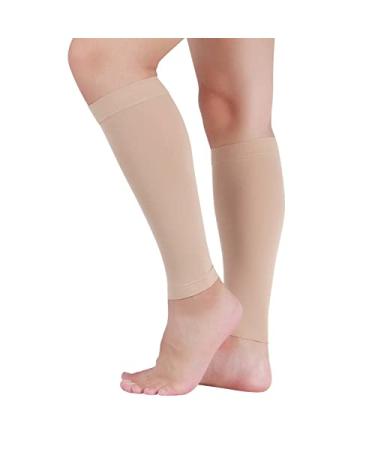 Lin Performance Medical Calf Compression Sleeve for Women and Men 20-30 mmHg Lightweight Footless Socks for Nurses Pregnant Travel and Flight Varicose Veins Post Surgery Recovery Edema Beige Medium