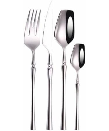 Silverware Set Matte White Gold Cutlery Set Stainless Steel Dinnerware Set Kitchen Knife Fork Spoon Tea Spoon Restaurant Western Tableware Set (Color : Bright Silver 4pcs)