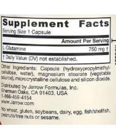 Jarrow Formulas L-Glutamine 750mg - 120 Vcaps - High Quality Muscle Recovery & Digestive Support Supplement - Buy Online on GoSupps.com