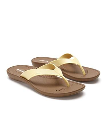 OKABASHI Women's Breeze Flip Flop (Toffee/Buttercup  ML) | Contoured Footbed w/Arch Support for All-Day Comfort | Slip-Resistant & Waterproof | Sustainably Made in The USA