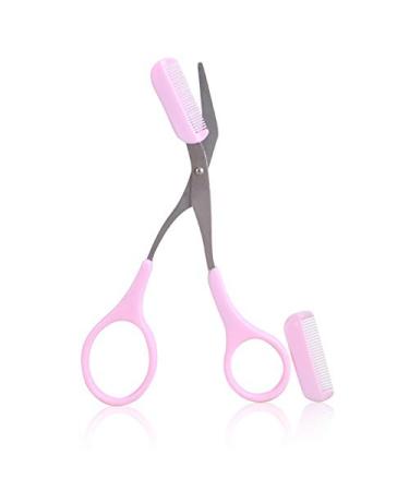 Precision Eyebrow Trimmer Comb/Eyebrow Shear Scissor/Eyebrow Grooming Beauty Tools Set With A Free Eyebrow Comb(Pink)