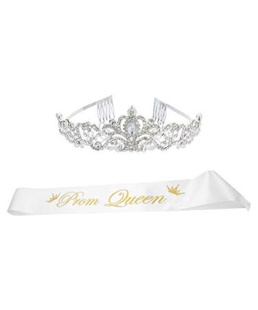 TOYANDONA 2Pcs Prom Queen Sash and Tiara Set Rhinestone Crystal Tiara Crown for Birthday Weddding School Graduate Party Accessories