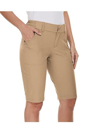 M MOTEEPI Women's Golf Hiking Shorts 9" Quick Dry Long Shorts Knee Length Stretch Shorts High Waisted Pockets Khaki XX-Large
