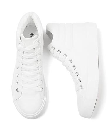 POVOGER High Top Sneakers for Women Fashion Womens Canvas Shoes White Casual High Top Shoes for Walking 6 White