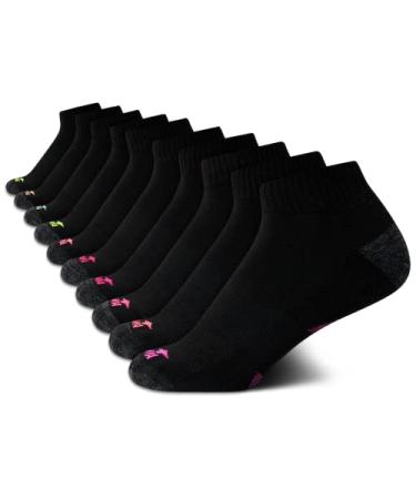 Avia Girls Athletic Performance Cushion Quarter Cut Ankle Socks (10 Pack) All Black Medium