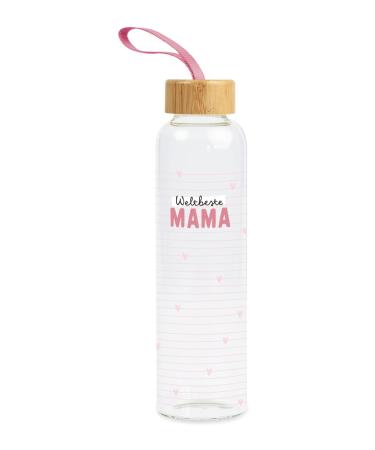 Graphic Workshop Graphic Workshop drinking bottle made of glass with funny saying | with handle loop | 550 ml | World's best mom pink