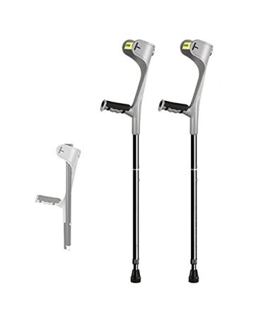 Crutches 2 Units Foldable Forearm Adjustable Height Ergonomic Aluminum Elbow Crutch with Reflectors and Elbow Rest Straps for Injury or Surgery Support(Supports up to 100kg) (Color : Silver)