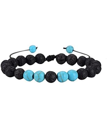 Turquoise Lava Rock Bracelet - 2pcs Aromatherapy Essential Oil Diffuser Adjustable Stress Relief Yoga Accessory | Healing Volcanic Stone Beads - Buy Online on GoSupps.com