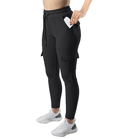 RESHE Womens Yoga Sweatpants with Pockets Stretch Tapered Joggers Pants Drawstring Running Lounge Running Hiking Black Medium