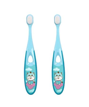 Toddler Toothbrush 2 pcs Baby Toothbrush 0-2 Years Baby Training Toothbrush Soft Nano Toothbrush Toddler Toothbrush with Tongue Cleaner (2blue)