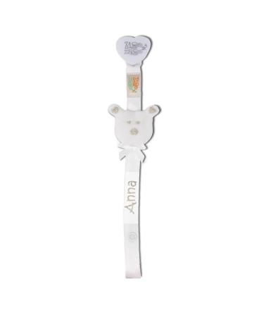 Soft White Fabric Pacifier Chain with 3D Bear Face | International Shipping Available - Buy Online on GoSupps.com