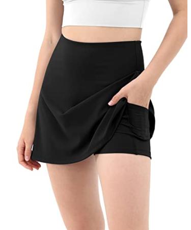 ODODOS Women's Athletic Tennis Skorts with Pockets Built-in Shorts Golf Active Skirts for Sports Running Gym Training Black Small