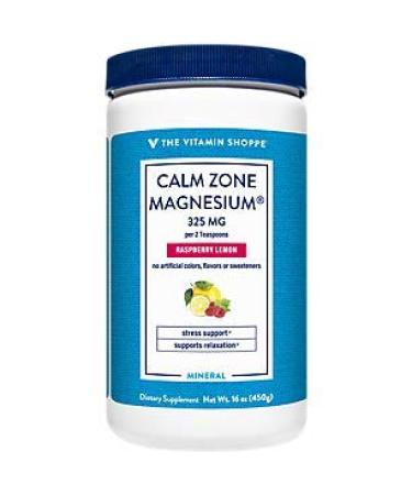 The Vitamin Shoppe Calm Zone Magnesium Mineral Powder 325mg Raspberry Lemon Relaxation Drink for Muscles Digestive & Bone Support Natural Flavors for Calm & Regularity (16 Ounces Powder) 1 Pound (Pack of 1)
