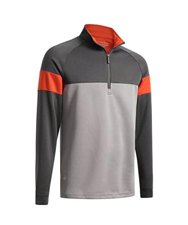 Quarter Zip Golf Pullover Men Slim Fit Performance Wicking Raglan Long Sleeve Mock Neck Sweatshirts Dark Grey/Light Grey/Orange Large