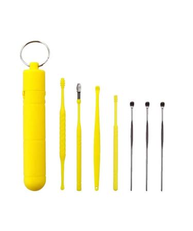7Pcs/set Ear Cleaner Ear Wax Remover Spoon Spring Curette Ear Wax Picker Earwax Remover Stainless Steel Earwax Removal Tool - (Color: Yellow)