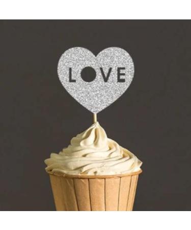 Dreams Silver Love Heart 12 Love Heart Cupcake Toppers Party Decorations Cup Cake Topper Party Decorations