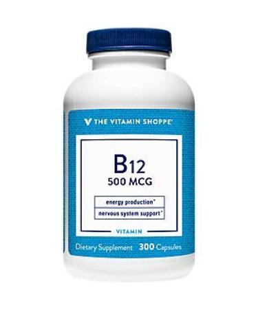 Vitamin B12 500mcg Supports Energy Production Once Daily Dietary Supplement Vitamin B12 (As Cyanocobalamin) Gluten Dairy Free (300 Capsules) by The Vitamin Shoppe 300 Count (Pack of 1)